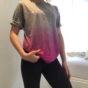 champion grey and pink faded tee shirt